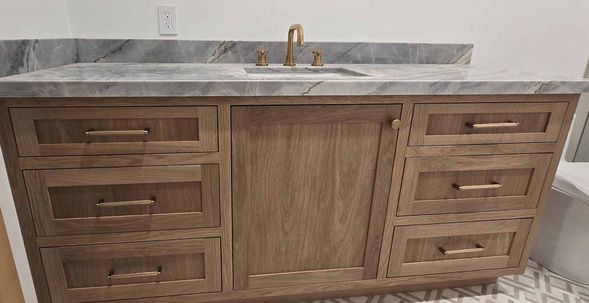 Natural Wood Vanity with Brass
