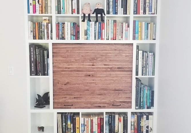 Bookshelf with Wood Rolltop Compartment
